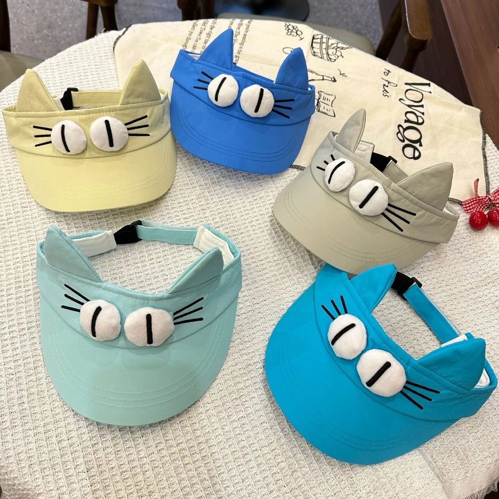 Sun Protection Big Eyes Cat Visor Cap Quick-drying Fabric Adorable Kitty Hollow Hat Creative Funny Cat Ears Sun Hat Summer