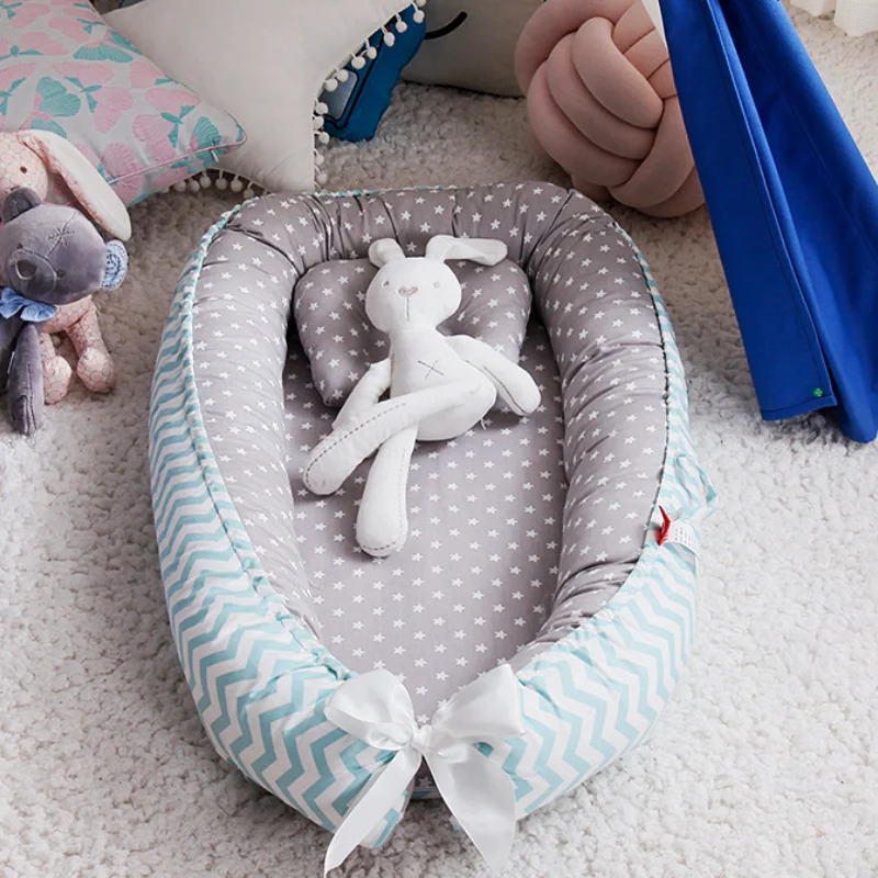 85*50cm Baby Nest Bed with Pillow Portable Crib Travel Bed Infant Toddler Cotton Cradle for Newborn Baby Bed Bassinet Bumper