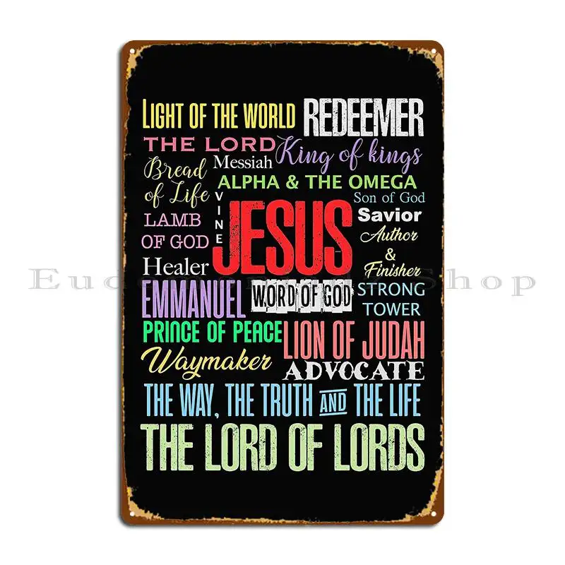 Names Of God Lord Jesus Christ Bible Verse Christian Gifts Store Metal Plaque Poster Bar Cave Wall Decor Print Tin Sign Poster