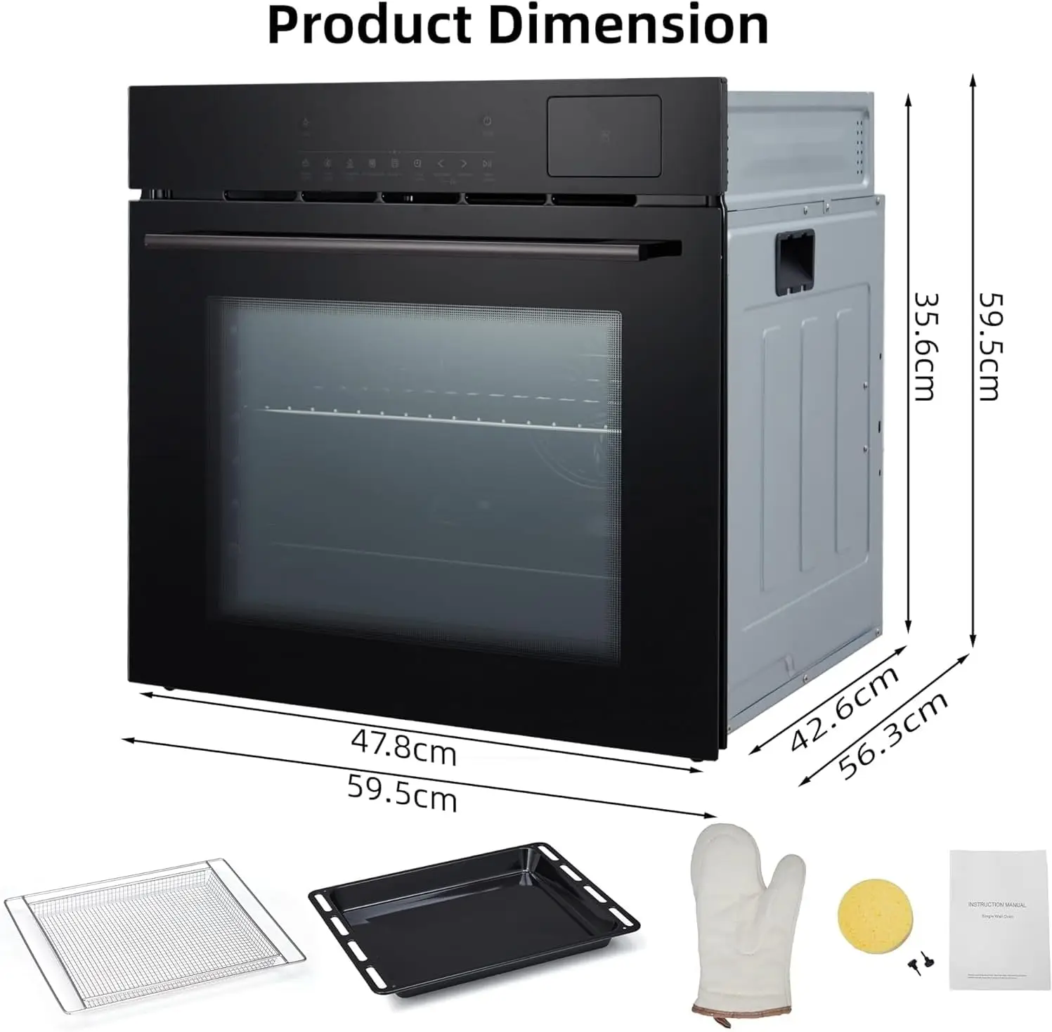 Horno eléctrico de una sola pared de 24", 2,47 Cu. Pie. con 8 modos de horneado y 108 recetas automáticas, horno eléctrico de pared incorporado con Air Fr