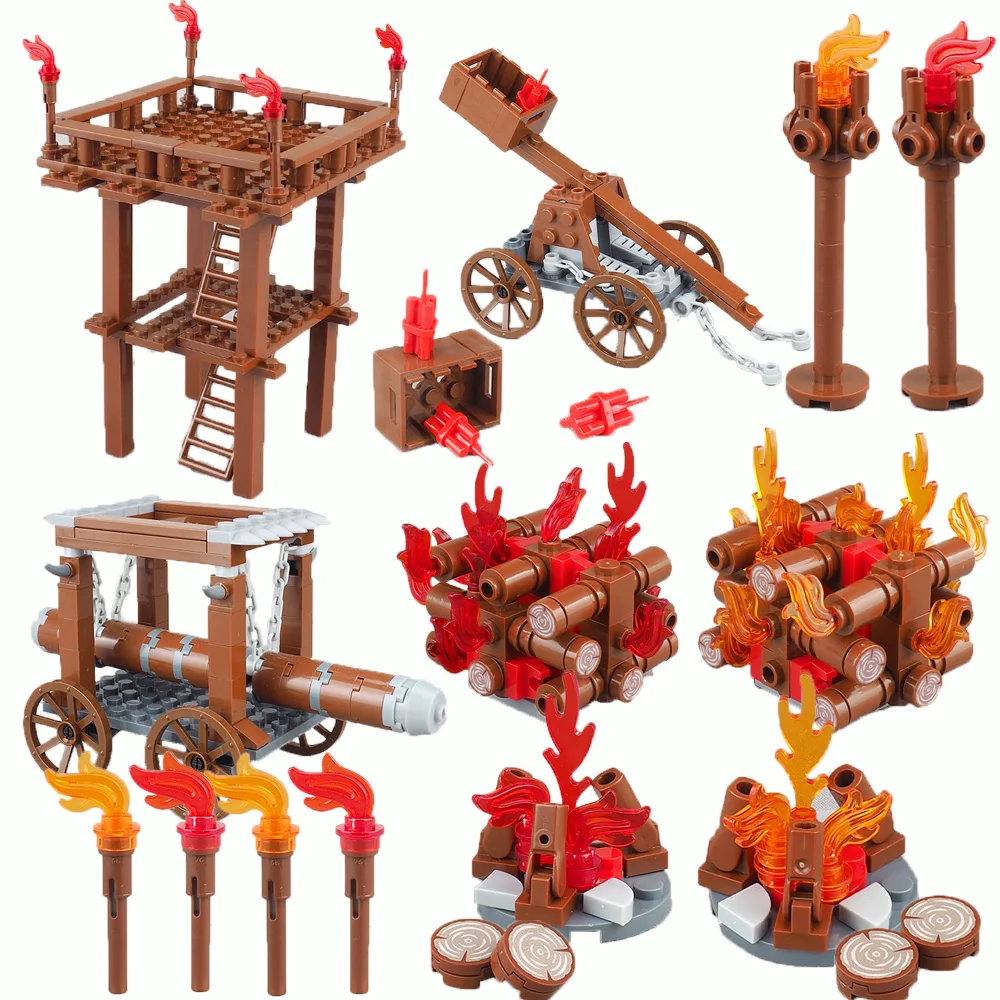 

DIY мини-фонарик с пламенем, оружие, фонарик для костра, часовая башня, кирпич, аксессуар для строительных блоков, фигурки