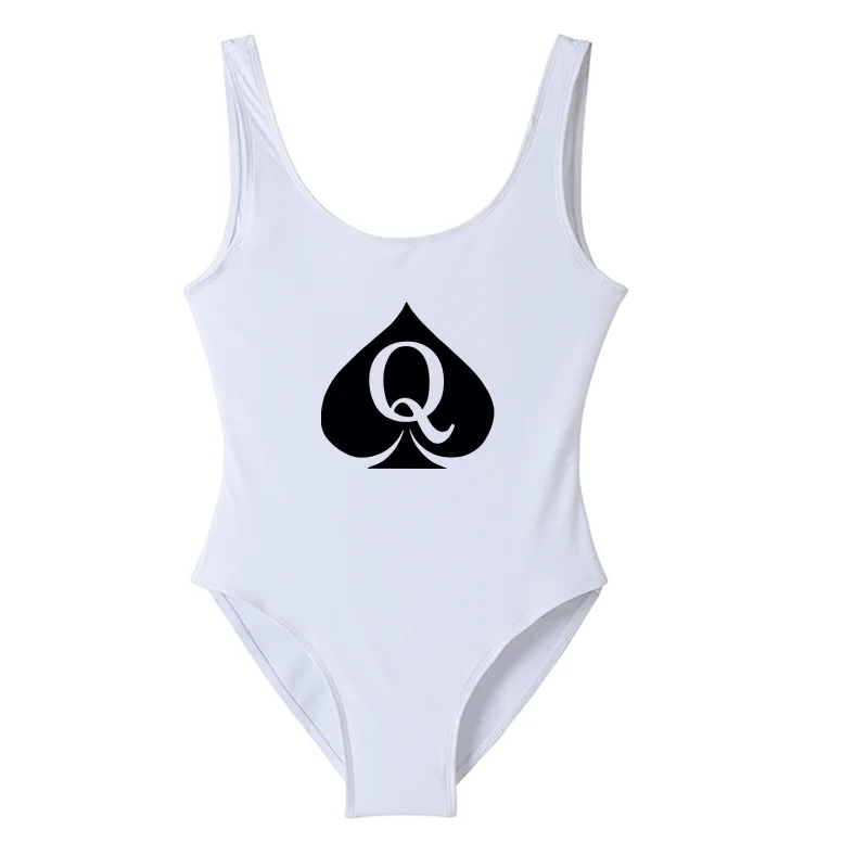 Women One Piece Swimsuit Sexy Bodysuit Queen of Spades Swimwear Black Swim Suit Backless Mayo Monokini Sexy Badpak One-Piece