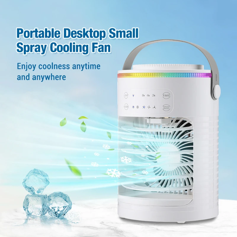 

New Timed Colorful Ambient Lighting Air Cooler Spray Refrigeration Desktop Mini Small Air Conditioner Air Cooler