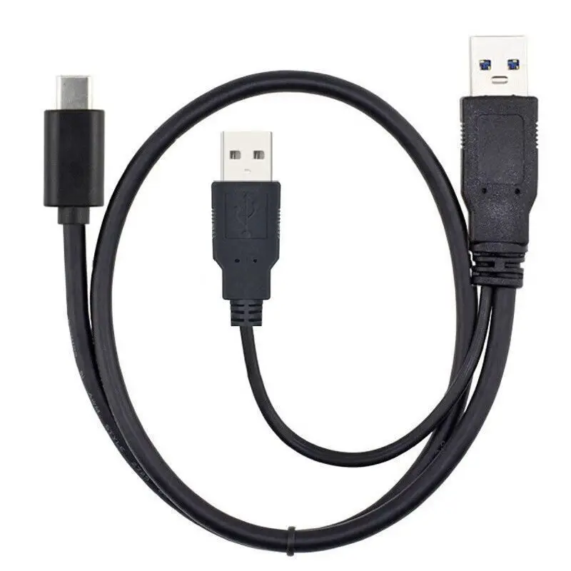 USB 3.0 Mobile Hard Drive Cable AM Male To Type-c Male Dual Y-shaped Data Transmission Cable Power Supply Up To 5Gbps