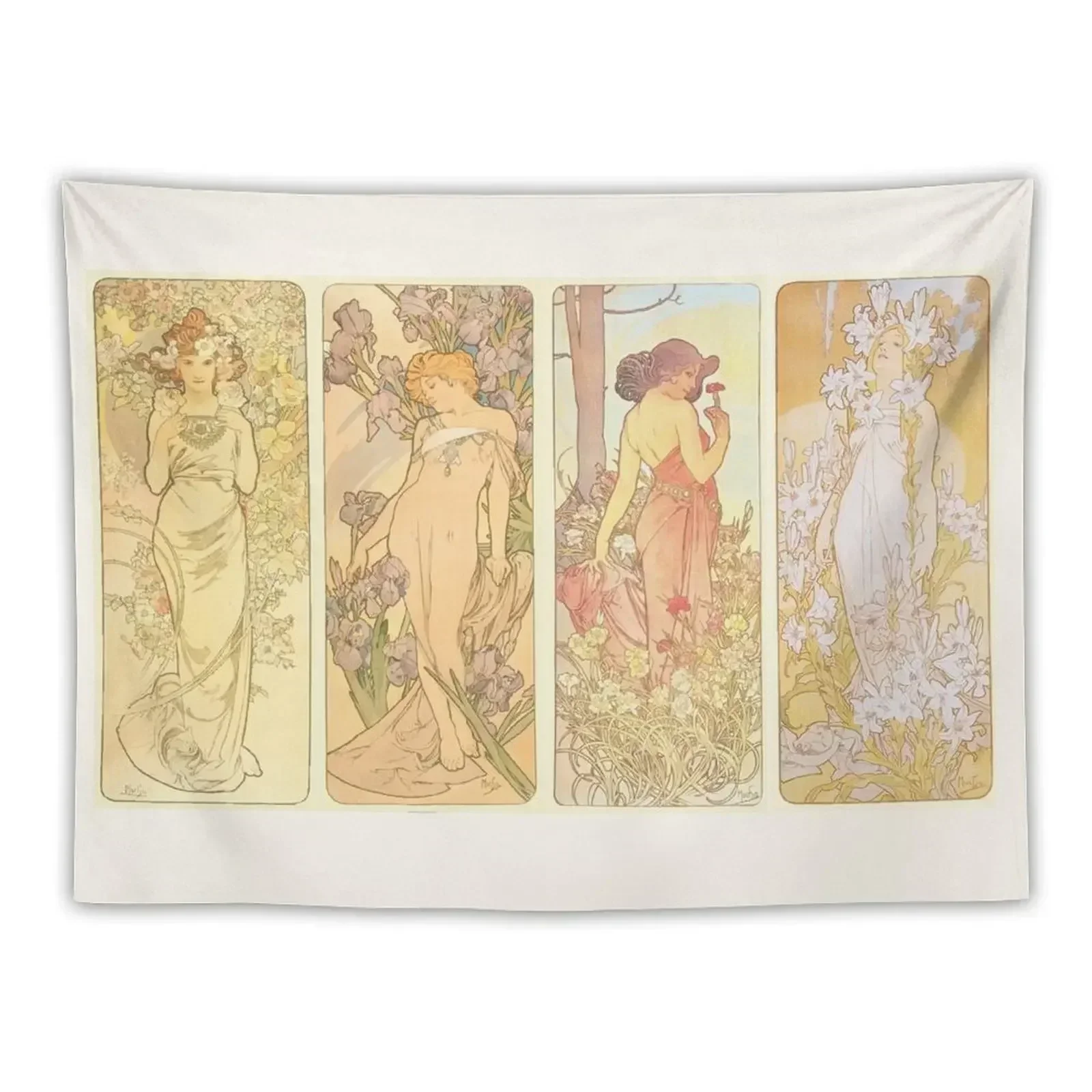 HD.The Flowers (series) (1898) Alphonse Mucha HIGH DEFINITION Tapestry Room Aesthetic Japanese Room Decor Tapestry