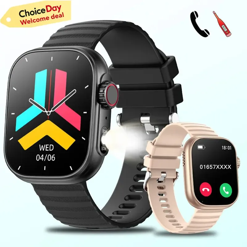 

2026in Smart Watches Men Women LED Flashlight 100+ Sport Modes Fitness Tracker Body Temperature 2.01” Screen Smartwatch Men Wome