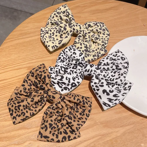 Pinza para el pelo con lazo y estampado de leopardo para mujer, pasadores de horquilla de satén con lazo grande, accesorios para el cabello con Clip para cola de caballo, regalo