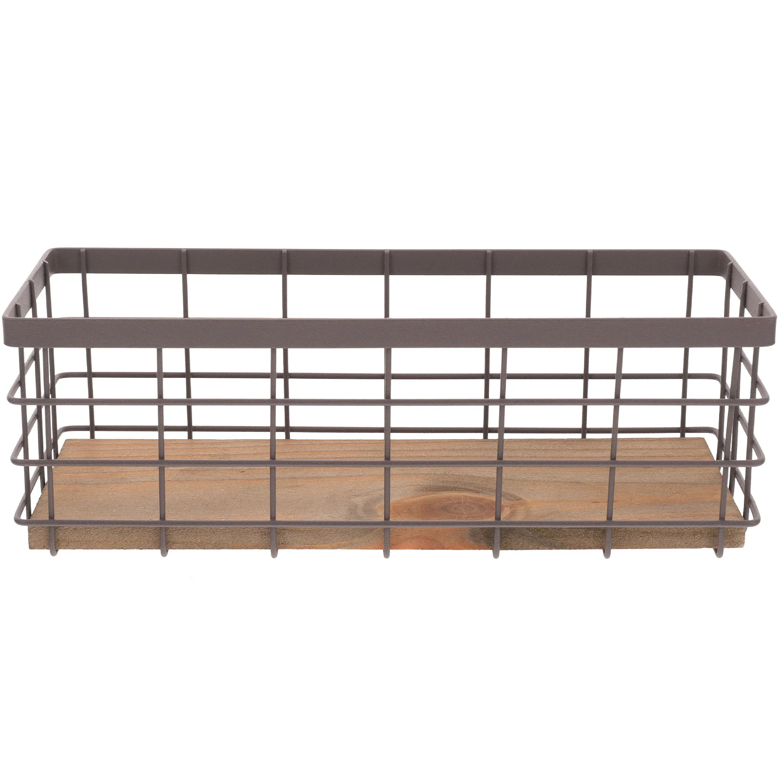 

Iron Storage Brown Large Container With Wood Board Capacity WallMounted Container Desktop ganizer Hanging Basket