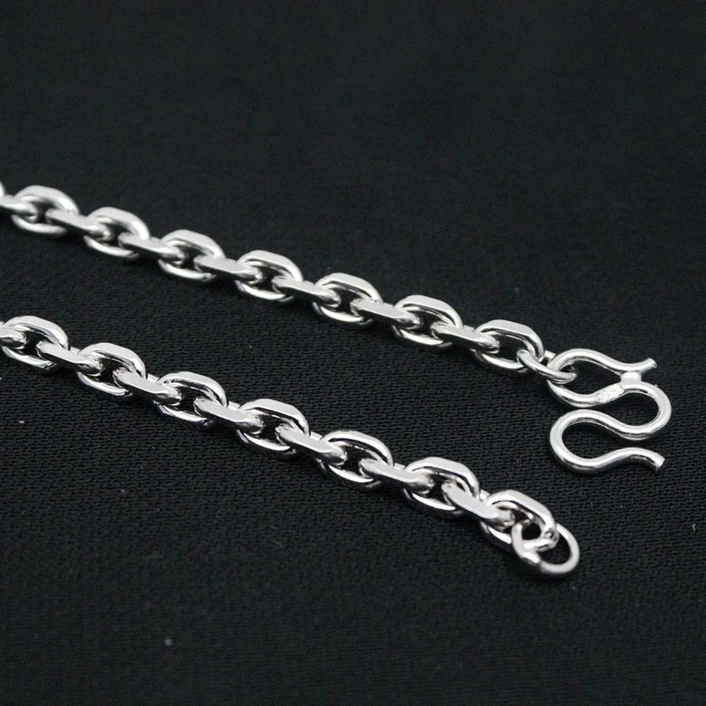 Real Solid 925 Sterling Silver Chain Men 5mm Square Rolo O Link Necklace 40-41g/55cm