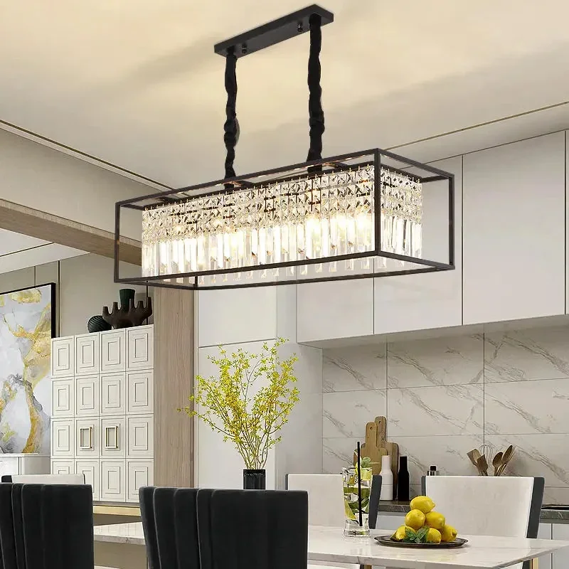 Modern Crystal Chandelier Black /Gold Haning Lamp For Dining Room Luxury Home Decor Kitchen Island Lighting Led Rectangle Lustre