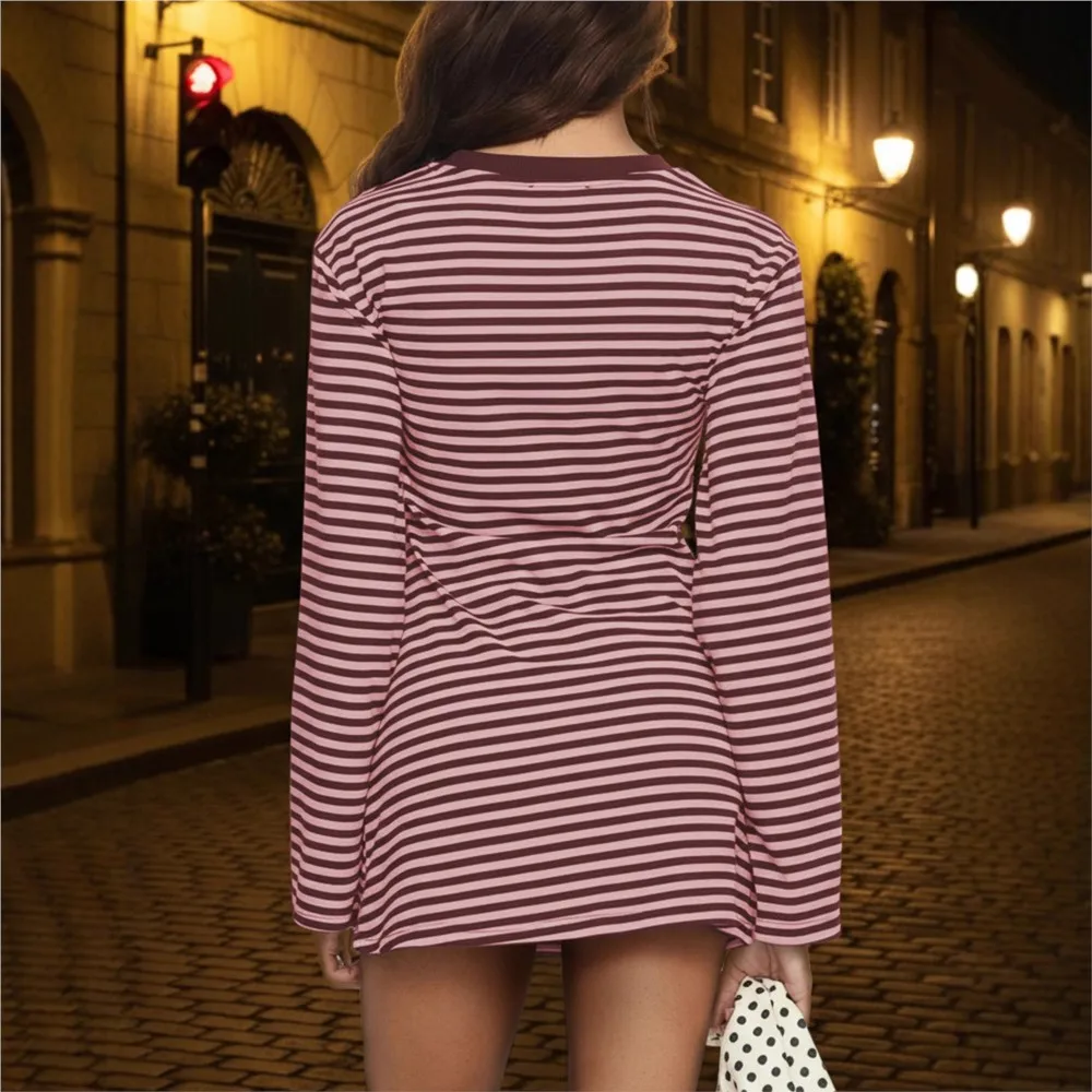 Jurken voor dames Ronde hals Gestreept vestidos Losse avondjurk met lange mouwen Contrast Comfortabel Casual Eenvoudige stijl Vakantie