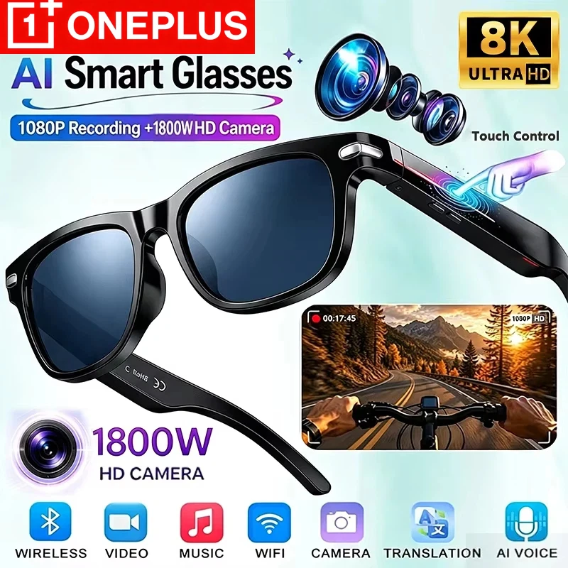 OnePlus AI Smart Glasses 8KRemote Control Touch Photo Camera Recording Listen To Music Translator Voice Assistant Smart Sunglass