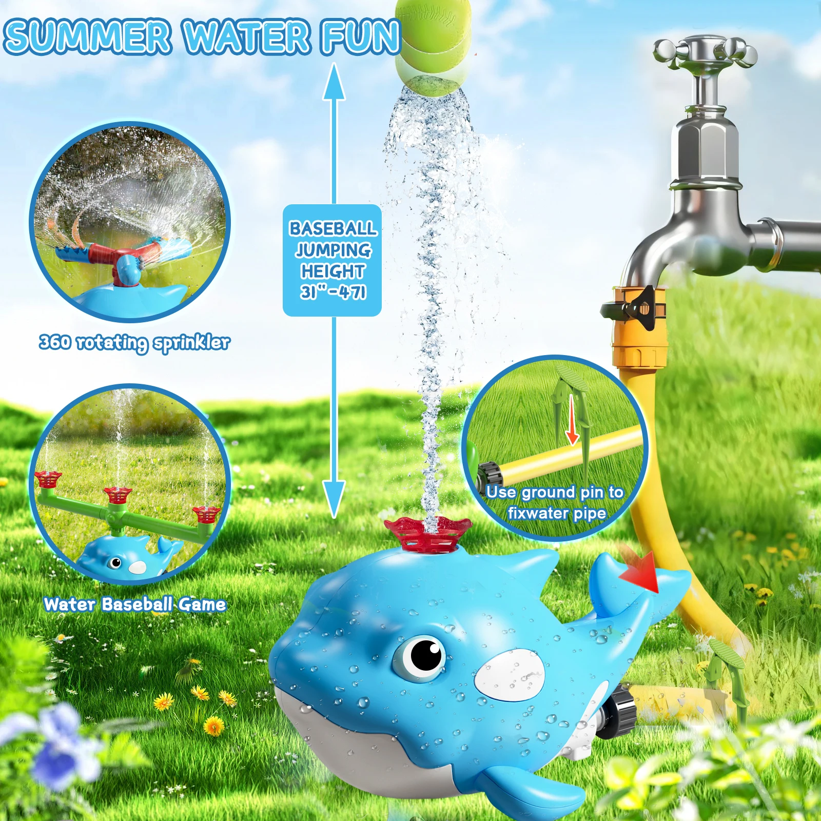 Zomer Outdoor Sprinkler Slak Honkbal Spinning Sprinkler Gazon Spelen Water Zomer Tuin Gazons Water Speelgoed Kinderen Buiten Spelen