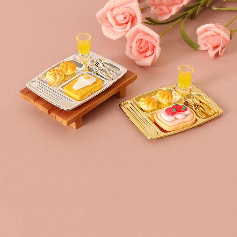 1 Juego de casa de muñecas 1/12, Mini pan, hamburguesa, jugo, casa de muñecas, simulación de desayuno, decoración de comida, casa de muñecas, cocina, juguetes para juego de imitación