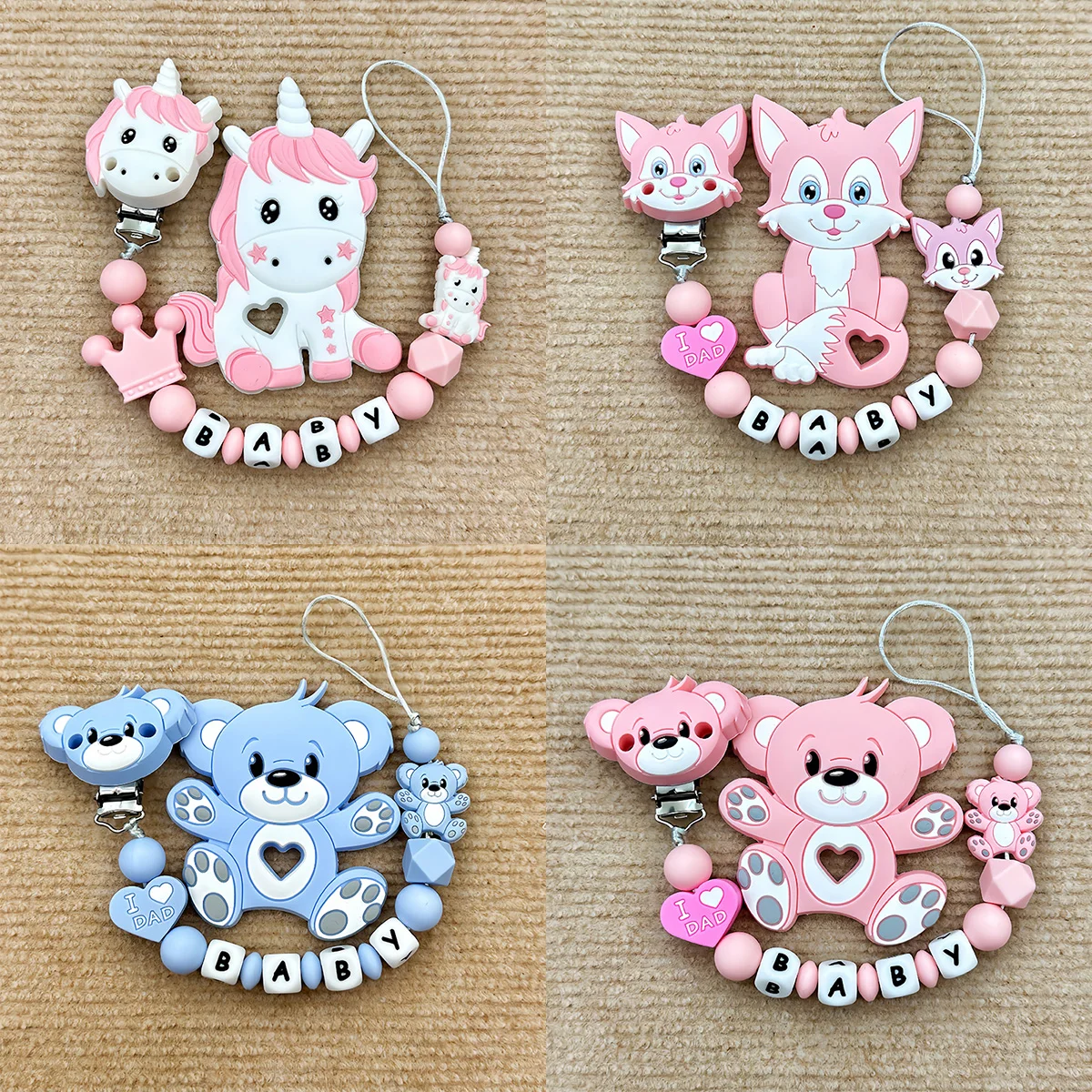 Customized Pacifiers Leashes Names Baby Pacifiers Luminous Pendant Pacifier Clips Chains Holder Teether Baby Kawaii Toy Gifts