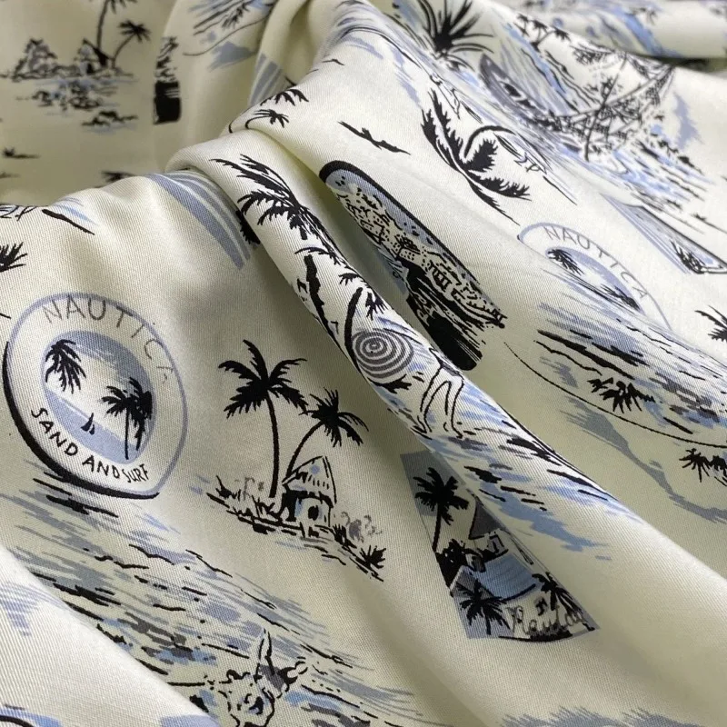 

60S Ling Luo Silk Cotton Coastal Stripe Fabric Summer Silky Breathable Skin Friendly Moisture Wicking Dress Skirt Textile