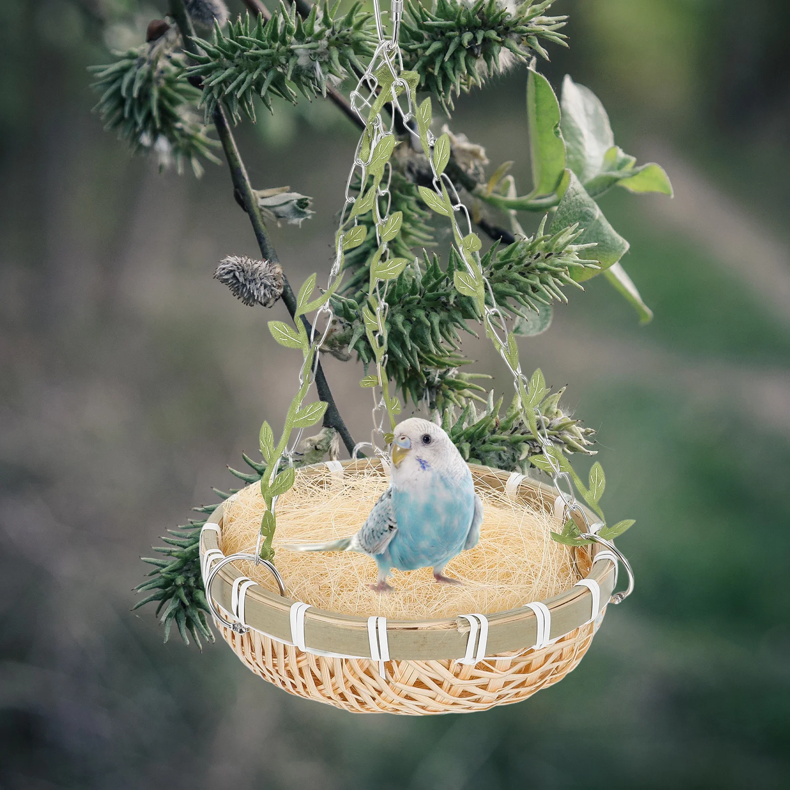 

Bamboo Woven Bird Nest Hanging Parrot Cage Bed Outdoor Use Suitable for Parakeet Cockatiel Finch Canary Lovebird Pigeon Nest