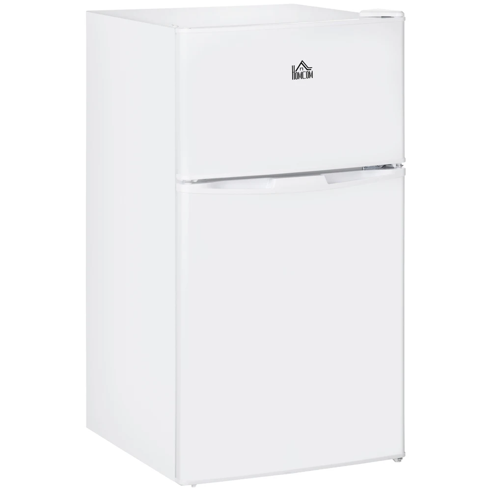 Double Door Mini Fridge with Freezer, 3.2 Cu.Ft Compact Refrigerator with Adjustable Shelf, Adjustable Thermostat and Reversible Door for Bedroom, Dorm, Home Office, White