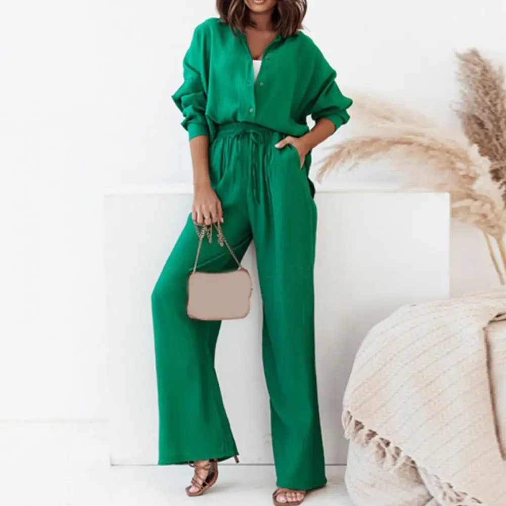 

Women Solid Color Suit Set Women Two-piece Suit Women's Casual Homewear Set with Loose Drawstring Pants Long Sleeve Shirt Soft