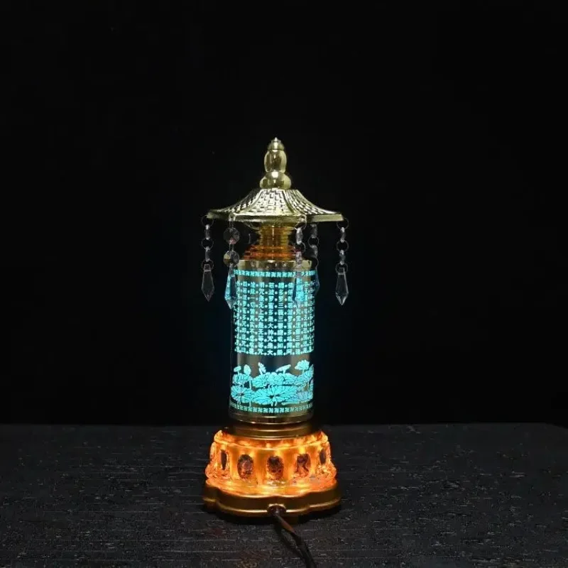 【35cm】Buddha Machine Lamp, Heart Sutra Turning Wheel, Colorful LED, Plug-in Safety