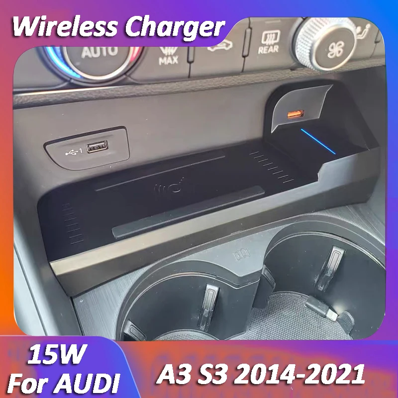 15W Car Wireless Charging Charger 12V For Audi A3 8V S3 2014-2020 mobile phone fast charging holder plate accessories