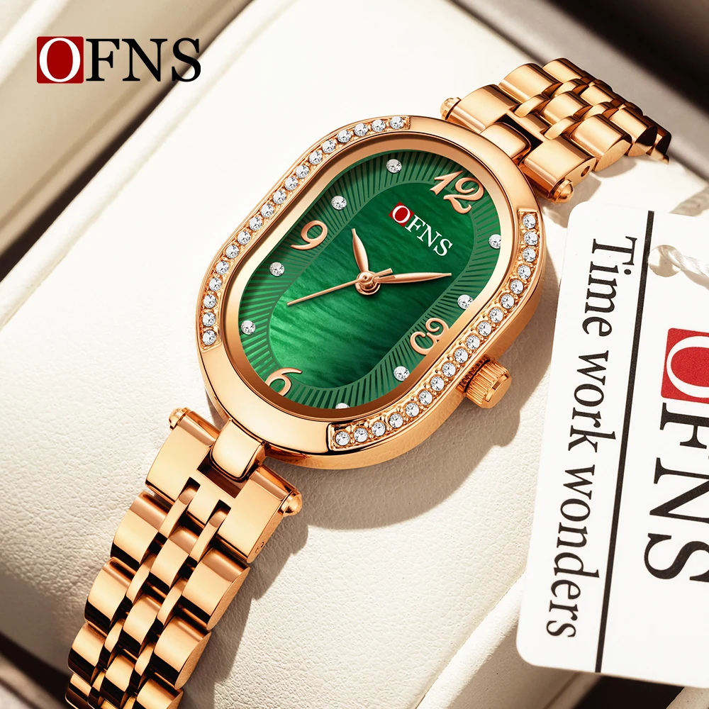 OFNS ใหม่ 1575 แฟชั่นผู้หญิงนาฬิกาควอตซ์,Mother of Pearl Dial กันน้ําขนาดกะทัดรัดรูปไข่ผู้หญิงควอตซ์นาฬิกา 2025