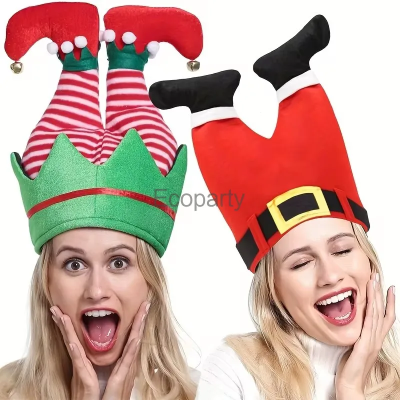 2025 sombrero de Navidad creativo para adultos Año nuevo divertidos sombreros de pierna roja muñeco de nieve alce sombreros de Papá Noel regalo de Navidad hombres mujeres accesorios divertidos