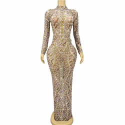 Vestido largo de cristal con estampado de nieve para mujer, traje elástico ajustado, cuello alto, noche, cumpleaños, celebración, escenario, sesión de fotos, Sexy
