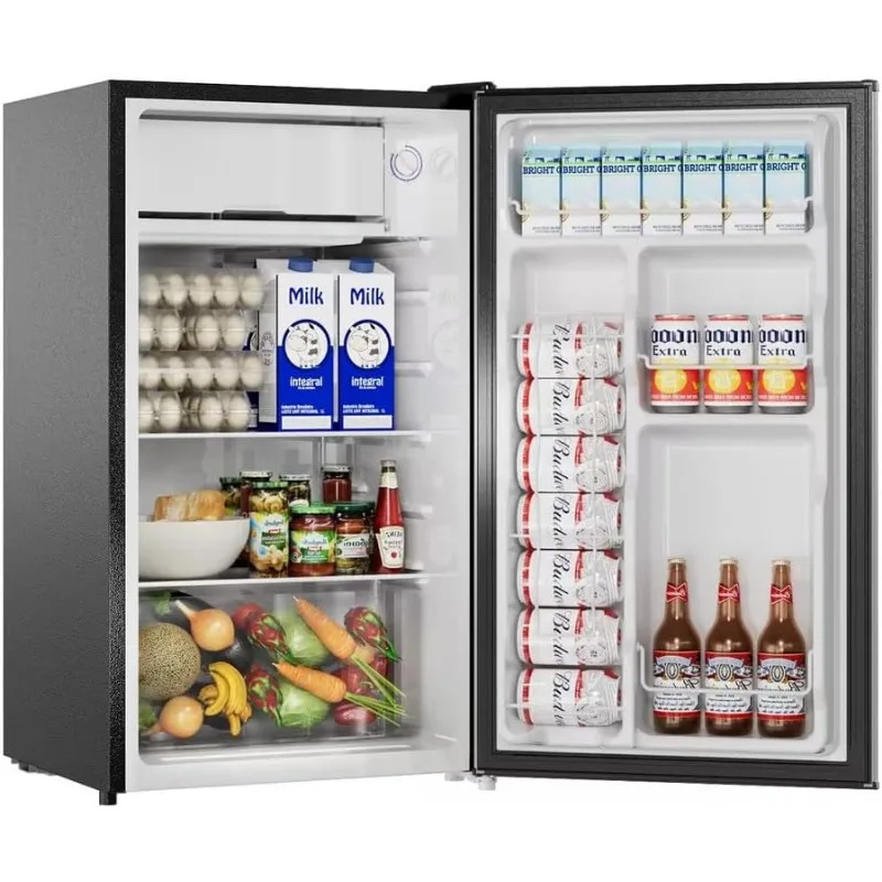 BANGSON Mini refrigerador con congelador, 3,2 cu. pies cúbicos, refrigerador pequeño de una sola puerta, bajo consumo, bajo ruido, mini refrigerador para dormitorio