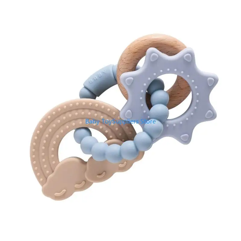 

R1WF Silicone Baby Teether Bracelet Relieves Teething Discomfort for 3 Months+ Infant