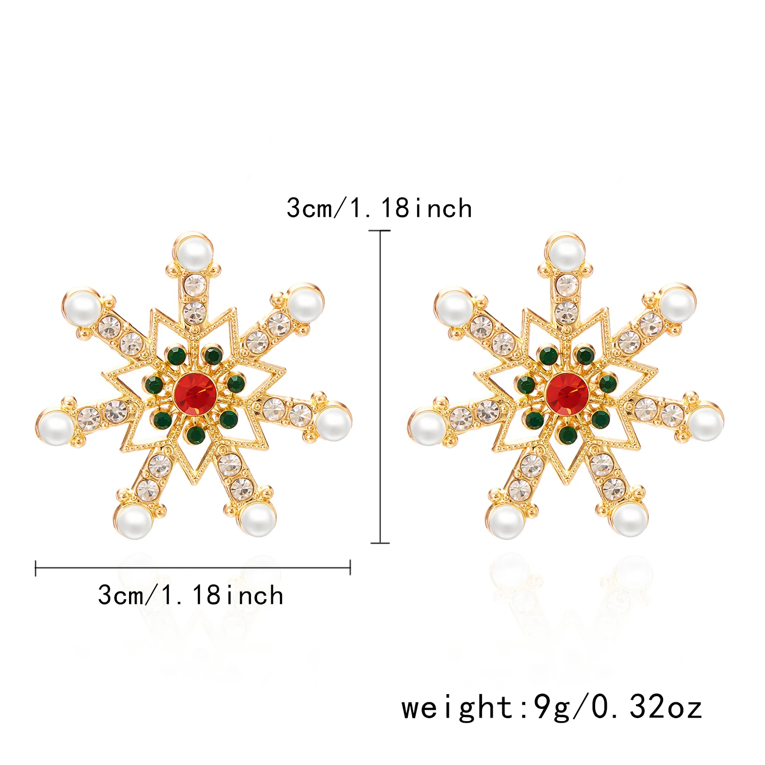 Fashion Imitation Pearl Snowflake Earrings for Women Delicate Colorful Rhinestone Snowflake Stud Earring Christmas Jewelry Gift