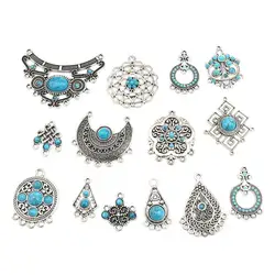 8Seasons Bohemian Antique Silver Color Connectors Irregular Charms Blue Stone DIY Making Earrings Metal Jewelry Findings,5-20PCs