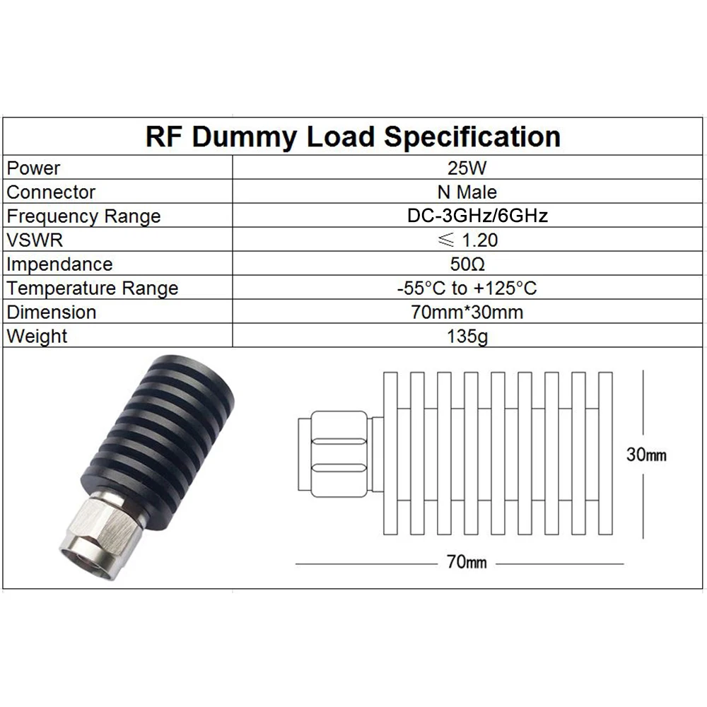 250W 50Ohm DC-3GHz DC-6GHz N-Type Male Coaxial Termination Dummy Load 1/2 Connector Frequency False Load RF Accessories