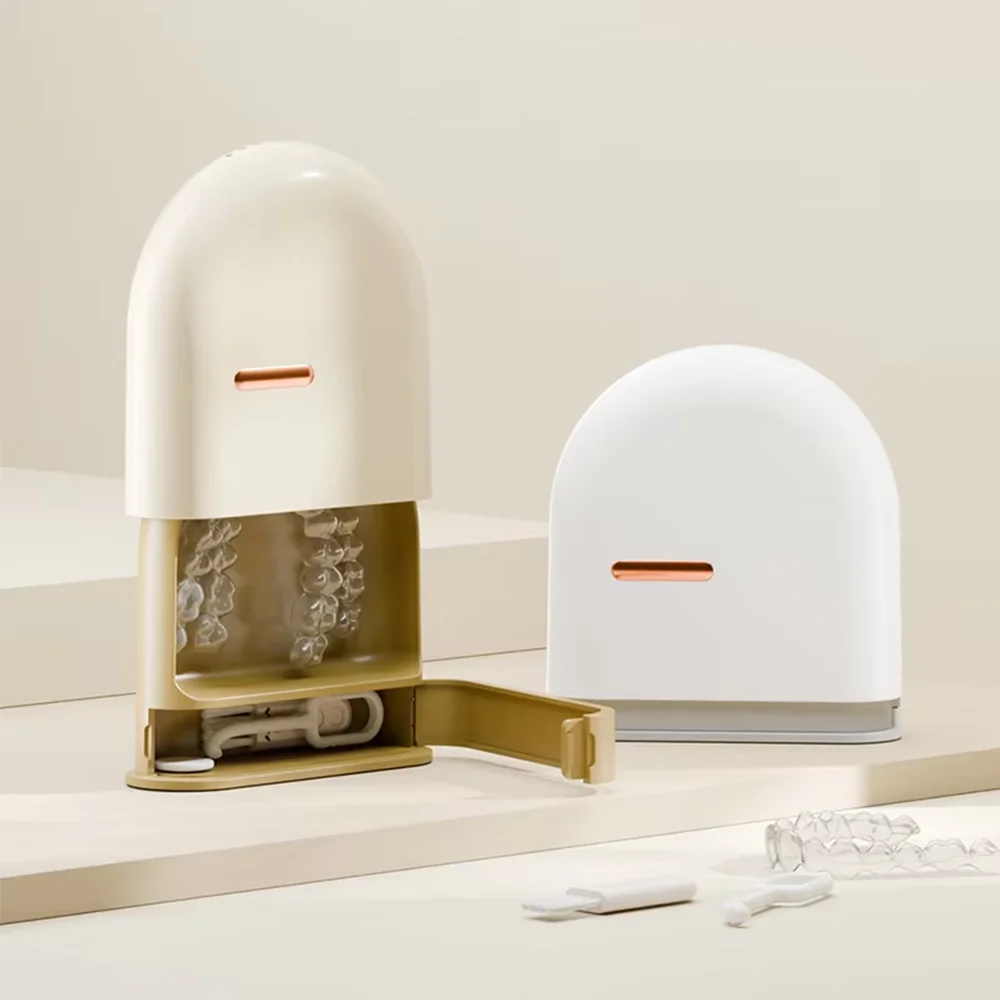 アップグレードされた引き出し式目に見えないブレース収納ボックス Abs 素材密封されたマウスガードケースポータブル旅行口腔ケア必需品