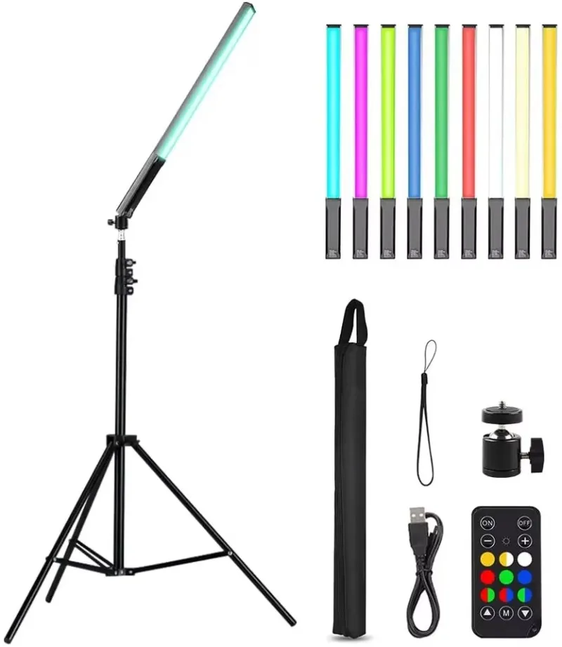 

RGB Handheld LED Video Light Wand Stick Photography Light 9 Colors with 68" to 78.7" Tripod & Remote Control