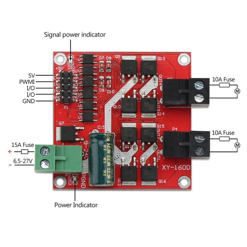 وحدة تشغيل محرك تيار مستمر ثنائي القناة ، جسر ح ، منطق l290 ، تحكم محرك PWM ، Optocoupler ، 7A ، W ، 12V ، 24V