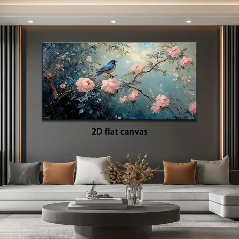 

Modern Abstract Bluebird & Roses Canvas Wall Art Frameless for Living Room, Bedroom, Office Home Decorat, Aesthetic Room Decor