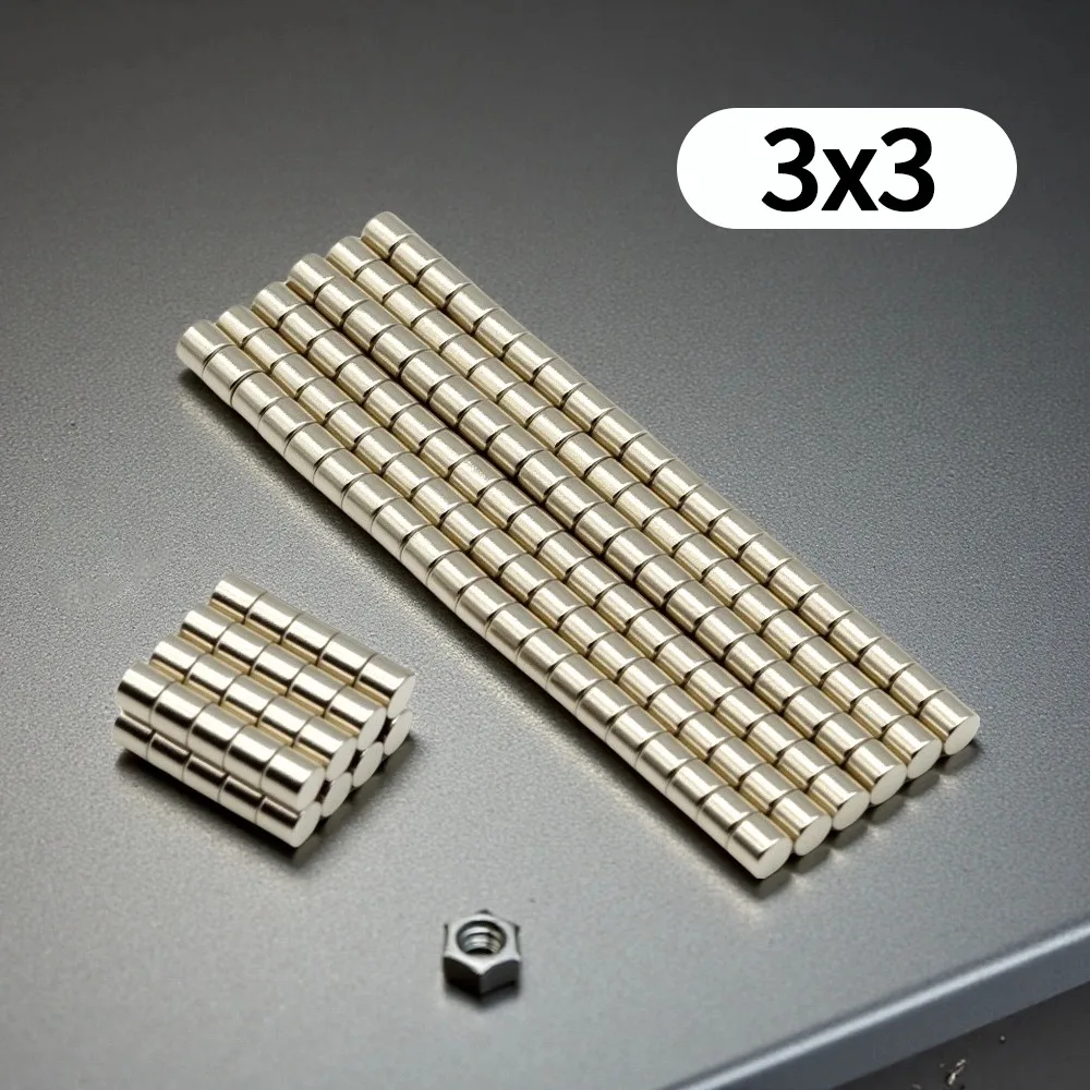 3x3mm Round Neodymium Magnets Small Strong N35 NdFeB Disc Magnets for Fridge DIY Craft Office & Tool Storage