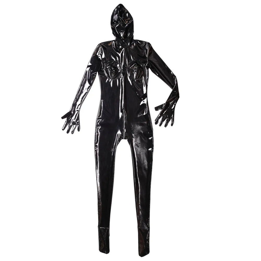 Women's Cosplay Full Bodysuit PVC Shiny Leather Leotard Sexy Stage performance Costume Jumpsuits Zipper Open Crotch Catsuit