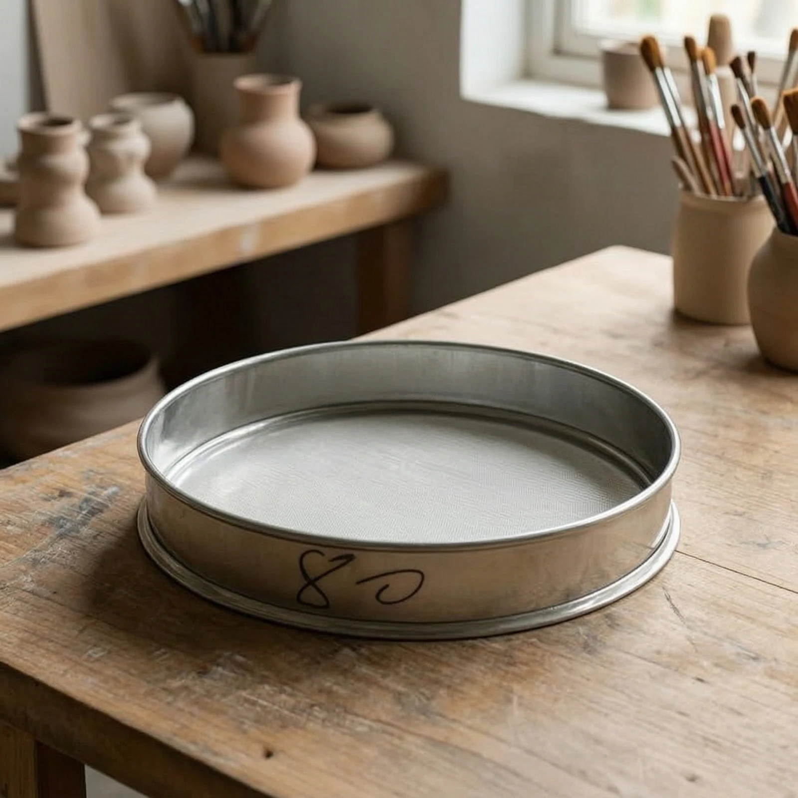 Glaze Sieve Stainless Steel Slip Strainer Sieve with Metal Mesh Rigid Rim Sifter Round for Potters, Pottery Studio