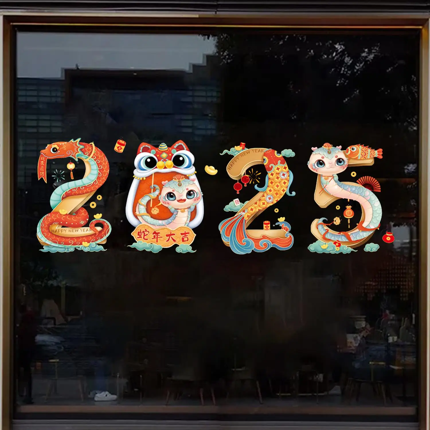 2025 Snake Year Window Sticker Chinese New Year Decor Sticker Spring Festival Window Cling for School Market Home Party Supplies