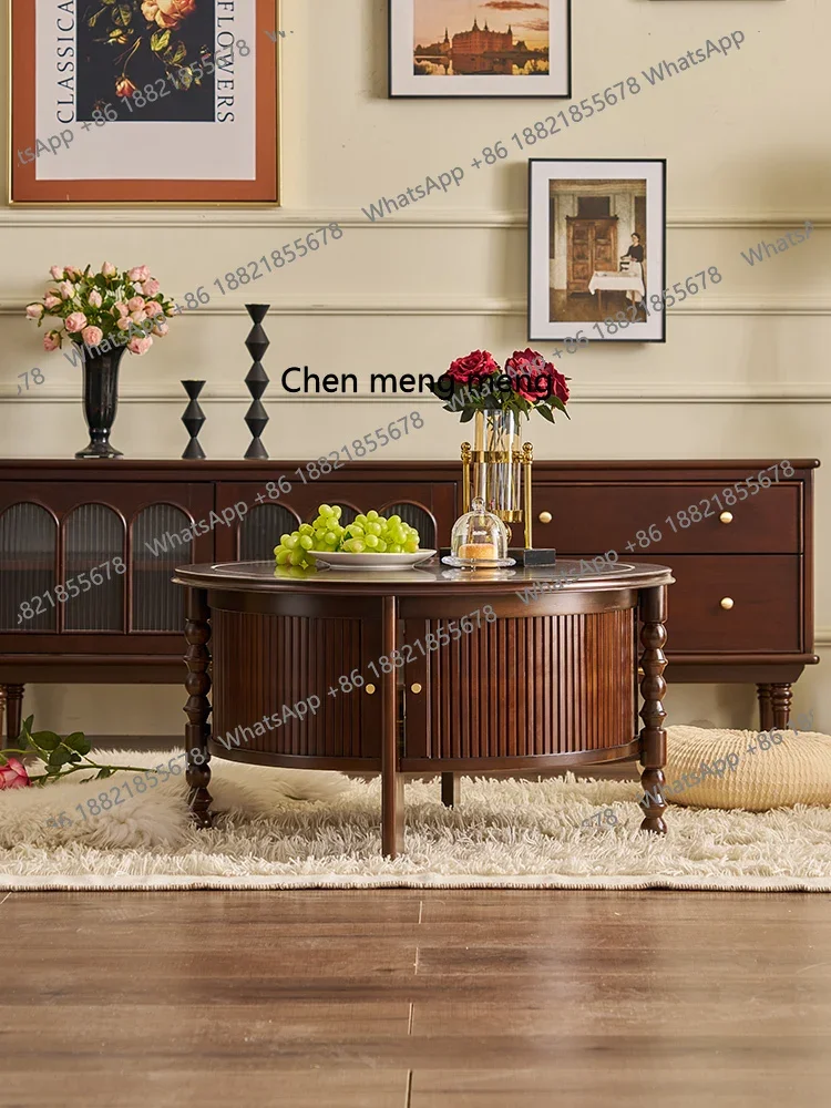 

French retro all solid wood round coffee table living room home American living room tea table small tea table
