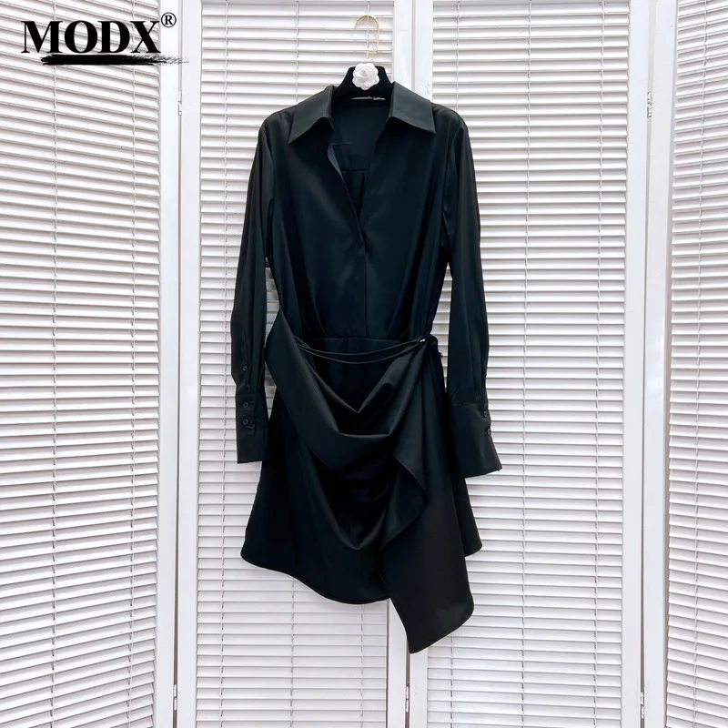 [MODX] South Oil Goods King Asymmetric Waist Folded Dress Spring New Product Design Small And Popular Shirt Skirt D2#1399