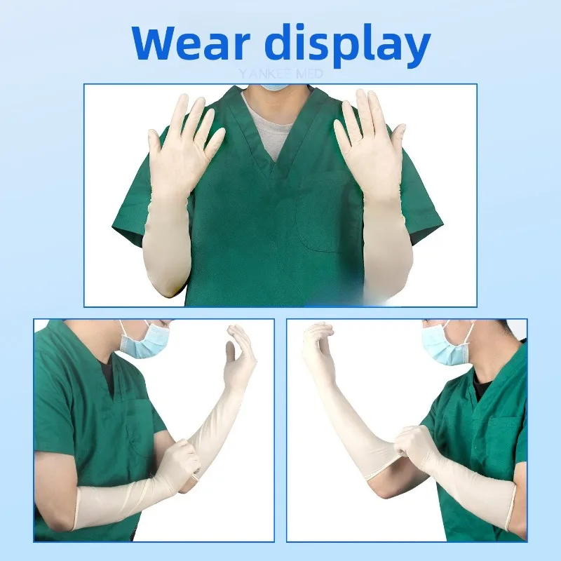 Disposable surgical gloves with extended elbow sterilized latex rubber for medical sterile testing