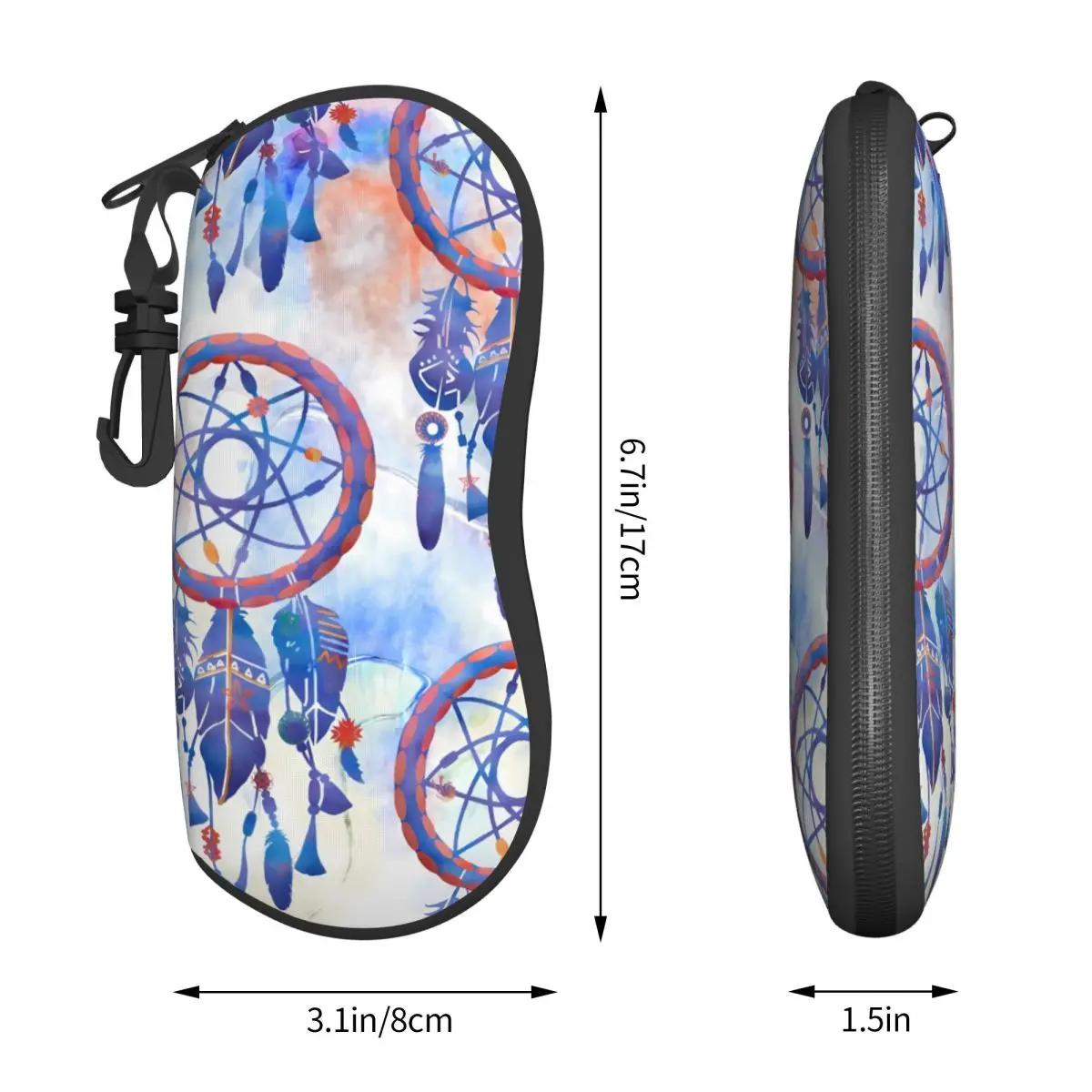 Blue Dream Catcher Vertical Glasses Case Modern Boho Print Pocket Personalized Sunglasses Pouch Soft Male Female Eyewear Bag