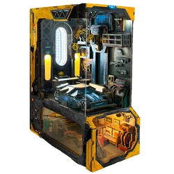 DIY Book Nook Insert Shelf Kits Wooden Miniature Model Kit Automotive Workshop Bookend Assembled Bookshelf Home Decor Gifts