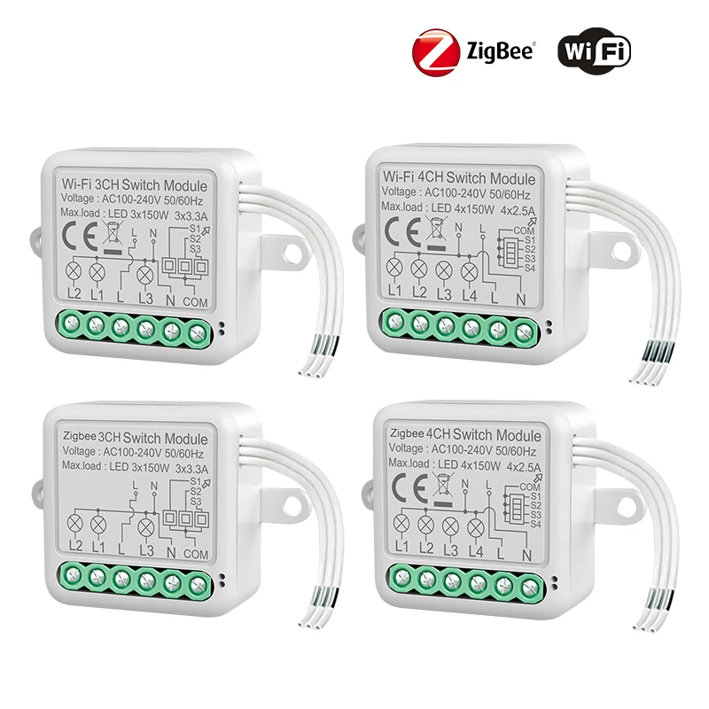 Moduł inteligentnego przełącznika Tuya WiFi Zigbee, elektryczny wyłącznik 1/2/3/4-kanałowy, moduł przełącznika oświetlenia, sterowanie aplikacją, kompatybilny z Alexa.