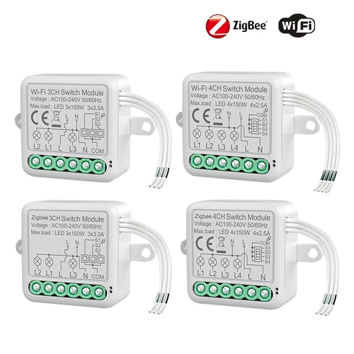 Módulo de interruptor inteligente Tuya WiFi Zigbee, interruptor de conmutación eléctrica, 1/2/3/4 entradas, módulo de interruptor de iluminación, Control por aplicación móvil Alexa