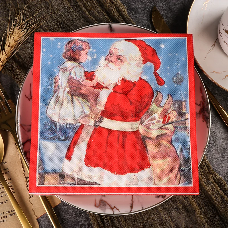 33cm 20 Sheets Napkin Painting Christmas Stock New Disposable Printed Napkin Face Towel Handkerchief Paper Party Tissue