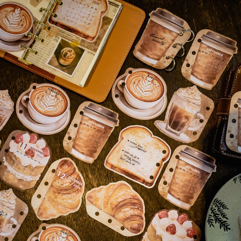 

Журнал GO, 12 листов, 365 дней кофе и хлеба, винтажный календарь для торта, 2026 блокнот с коллажем, креативный планировщик «сделай сам», мусорный журнал